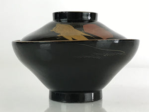 Japanese Lacquerware Lidded Bowl Vtg Urushi Makie Red Black Owan Soup LB5
