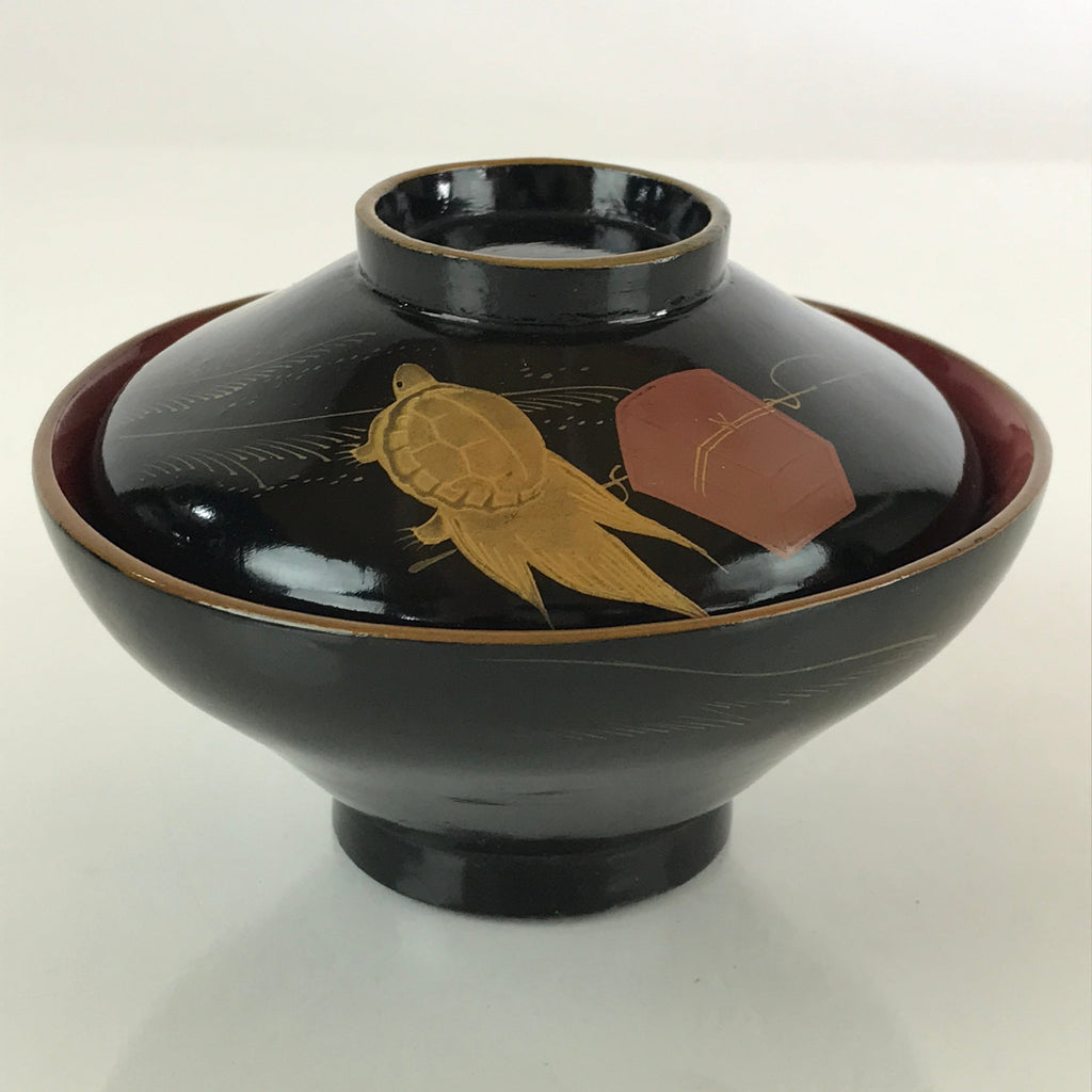 Japanese Lacquerware Lidded Bowl Vtg Urushi Makie Red Black Owan Soup LB5