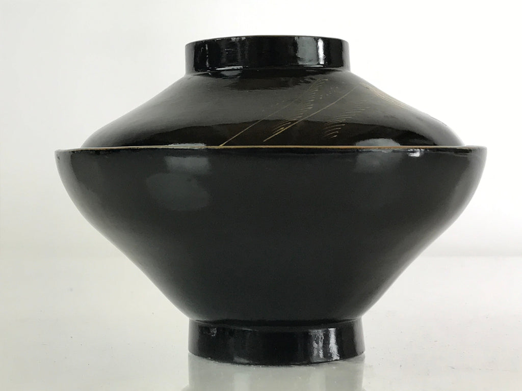 Japanese Lacquerware Lidded Bowl Vtg Urushi Makie Red Black Owan Soup LB7