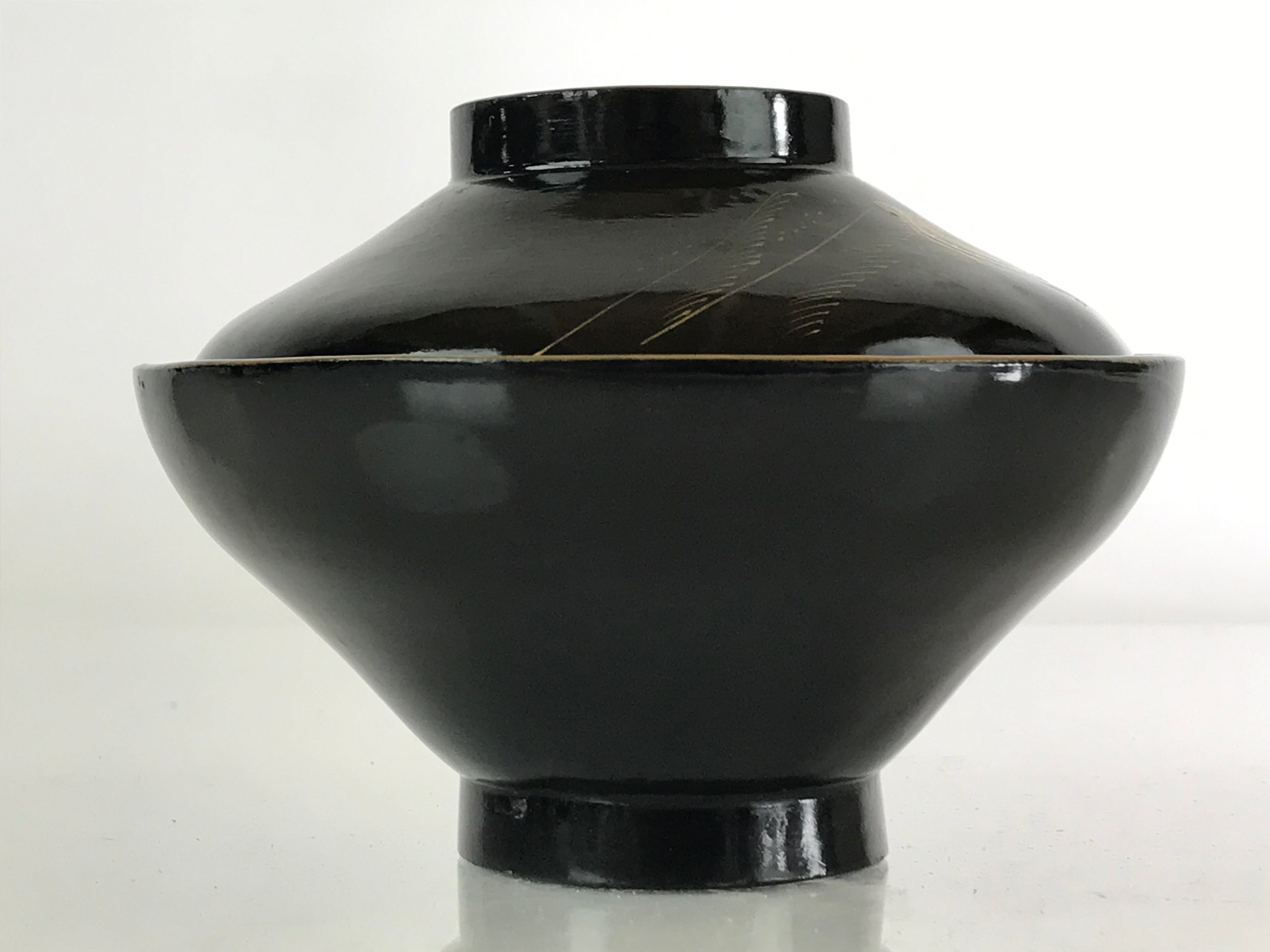 Japanese Lacquerware Lidded Bowl Vtg Urushi Makie Red Black Owan Soup LB7