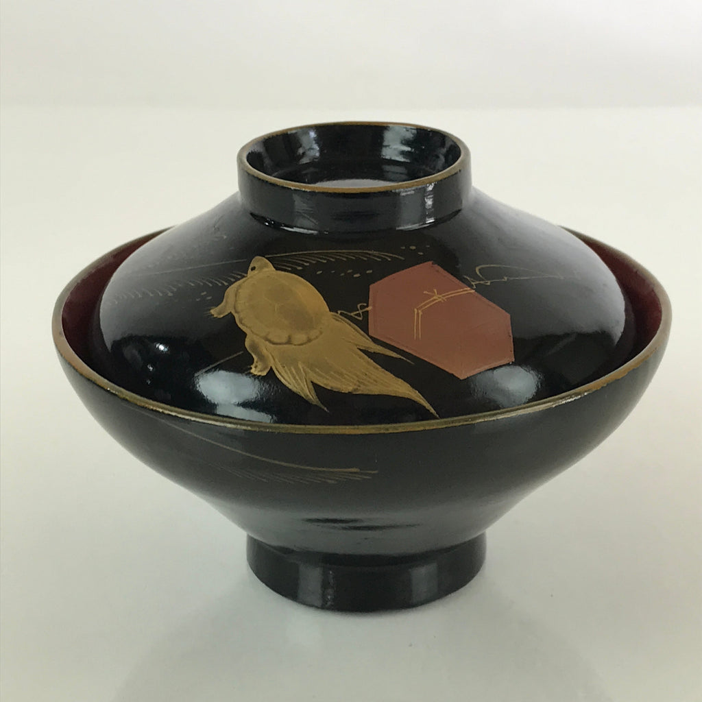 Japanese Lacquerware Lidded Bowl Vtg Urushi Makie Red Black Owan Soup LB7