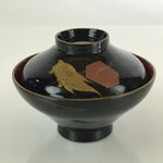 Japanese Lacquerware Lidded Bowl Vtg Urushi Makie Red Black Owan Soup LB7