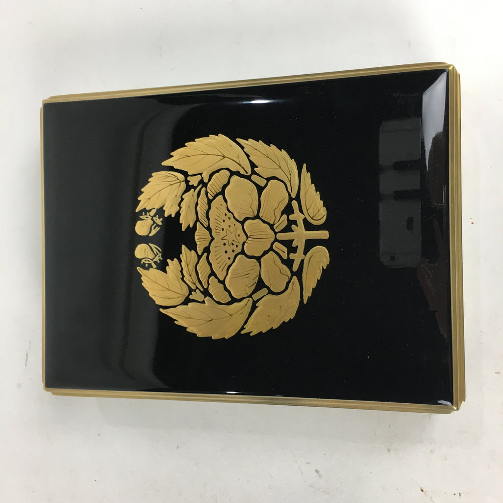 Japanese Lacquerware Lidded Box Vtg Wood Fumibako Letter Book Black FB64