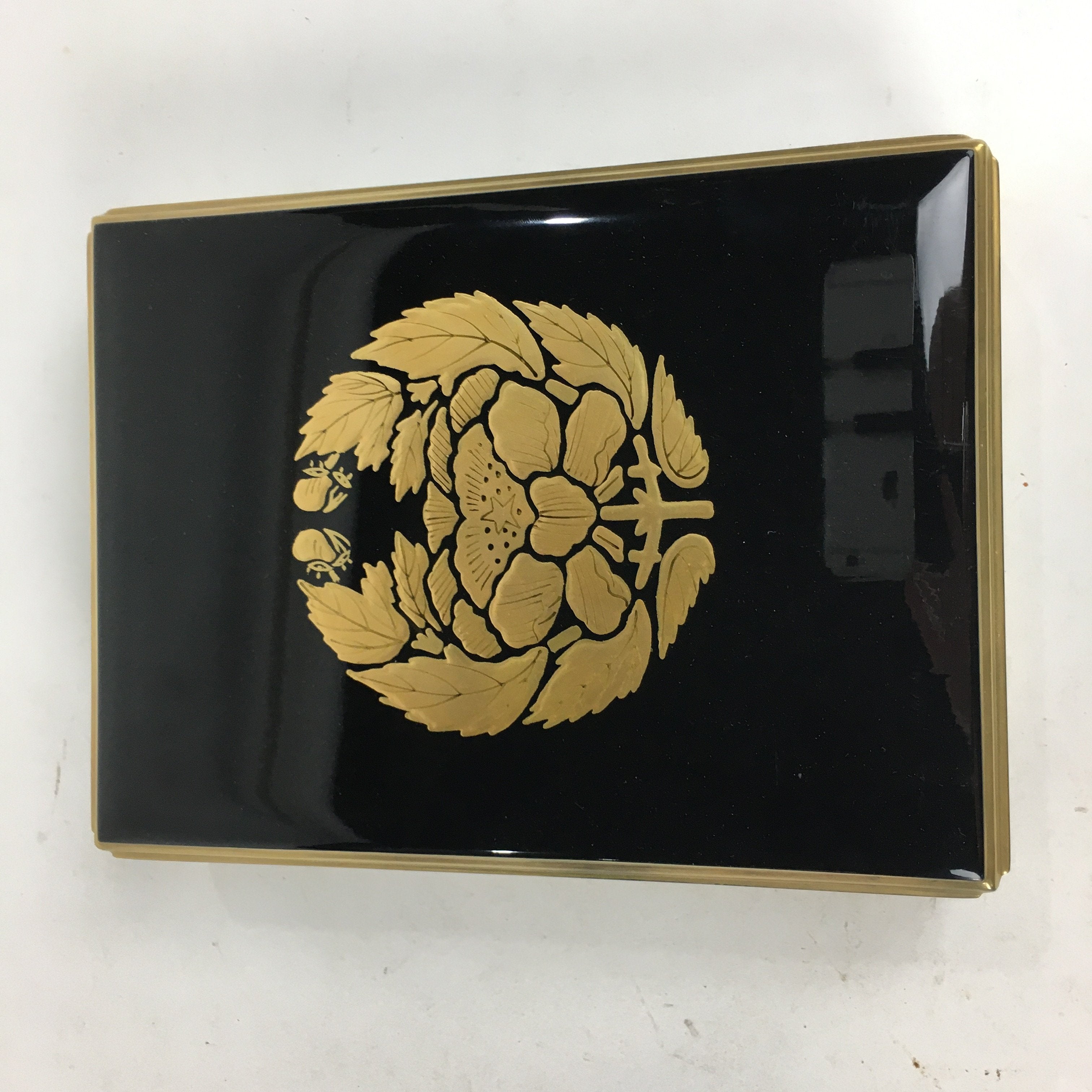 Japanese Lacquerware Lidded Box Vtg Wood Fumibako Letter Book Black FB64