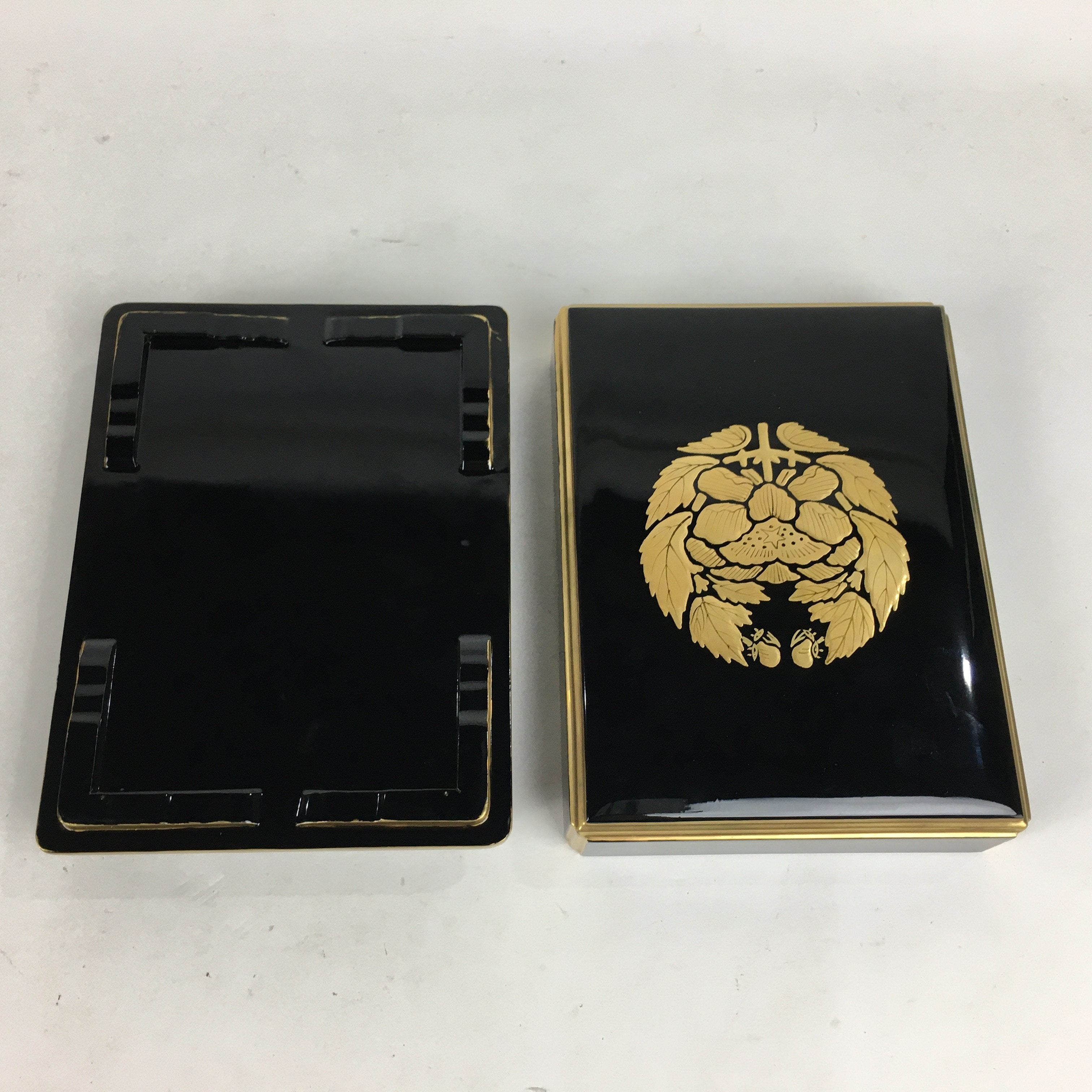 Japanese Lacquerware Lidded Box Vtg Wood Fumibako Letter Book Black FB64