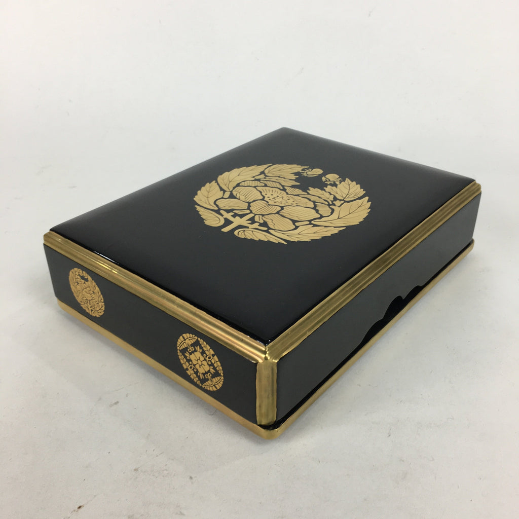 Japanese Lacquerware Lidded Box Vtg Wood Fumibako Letter Book Black FB64