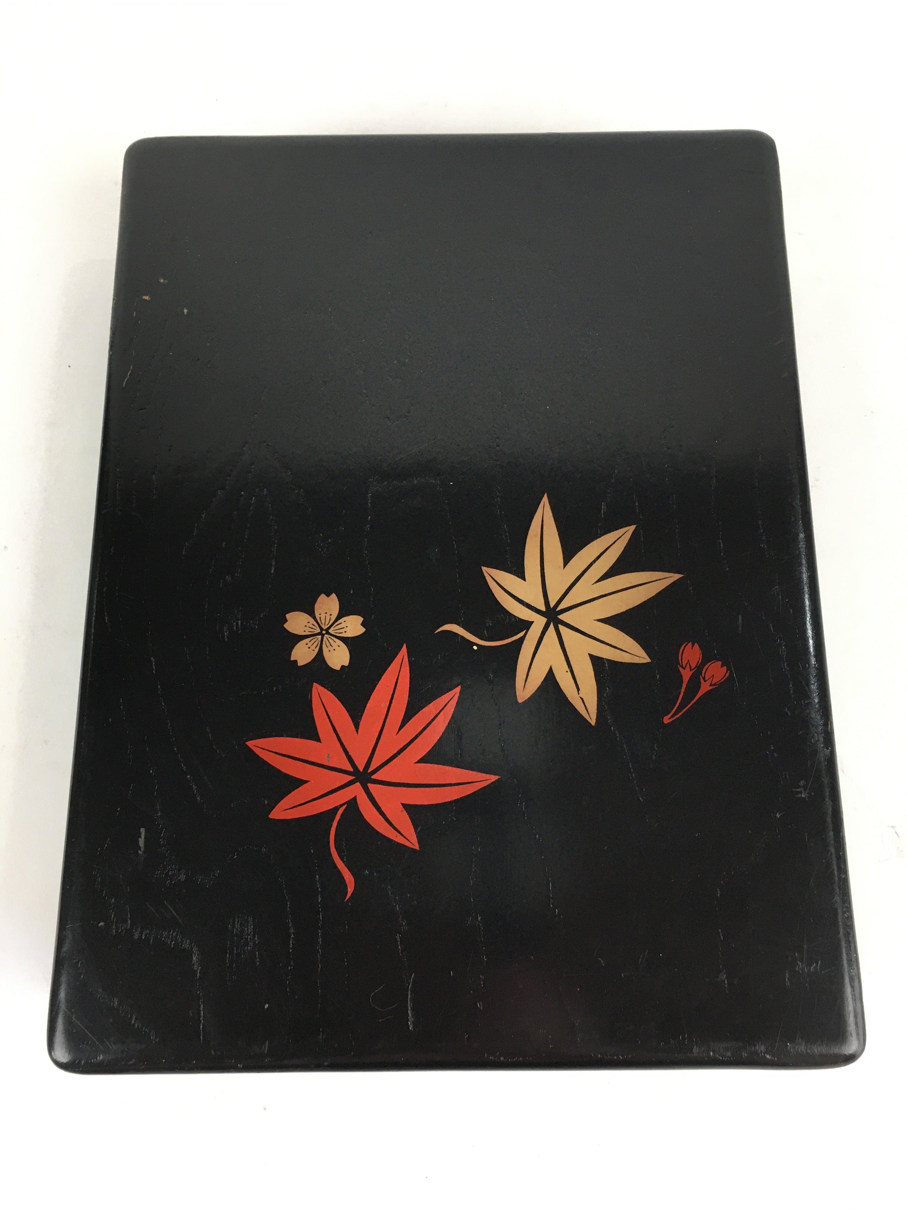 Japanese Lacquerware Lidded Box Vtg Wood Fumibako Letter Book Black FB67