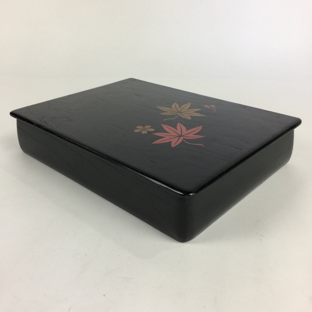 Japanese Lacquerware Lidded Box Vtg Wood Fumibako Letter Book Black FB67