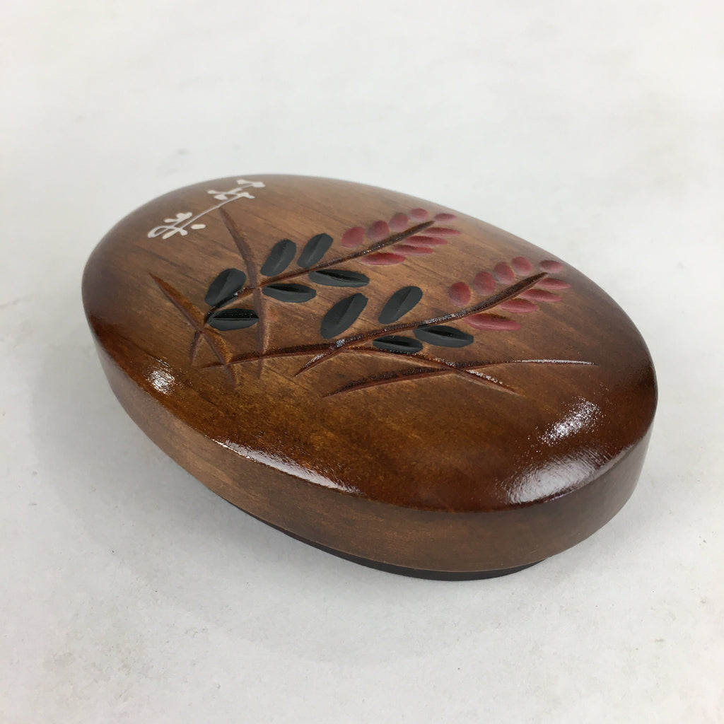 Japanese Lacquerware Lidded Toothpick Case Vtg Wooden Red Flower UR704