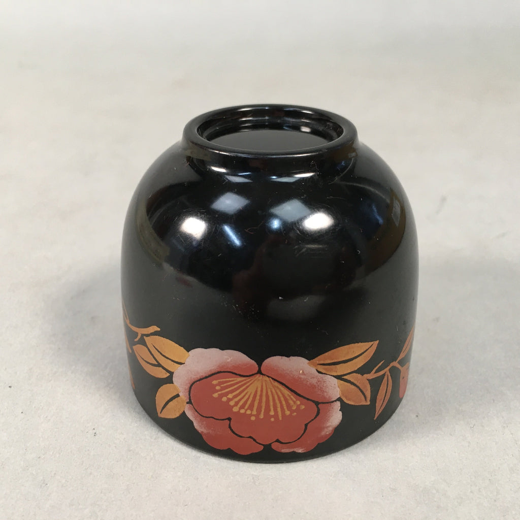 Japanese Lacquerware Sake Cup Guinomi Sakazuki Vtg Replica Black Peony GU840