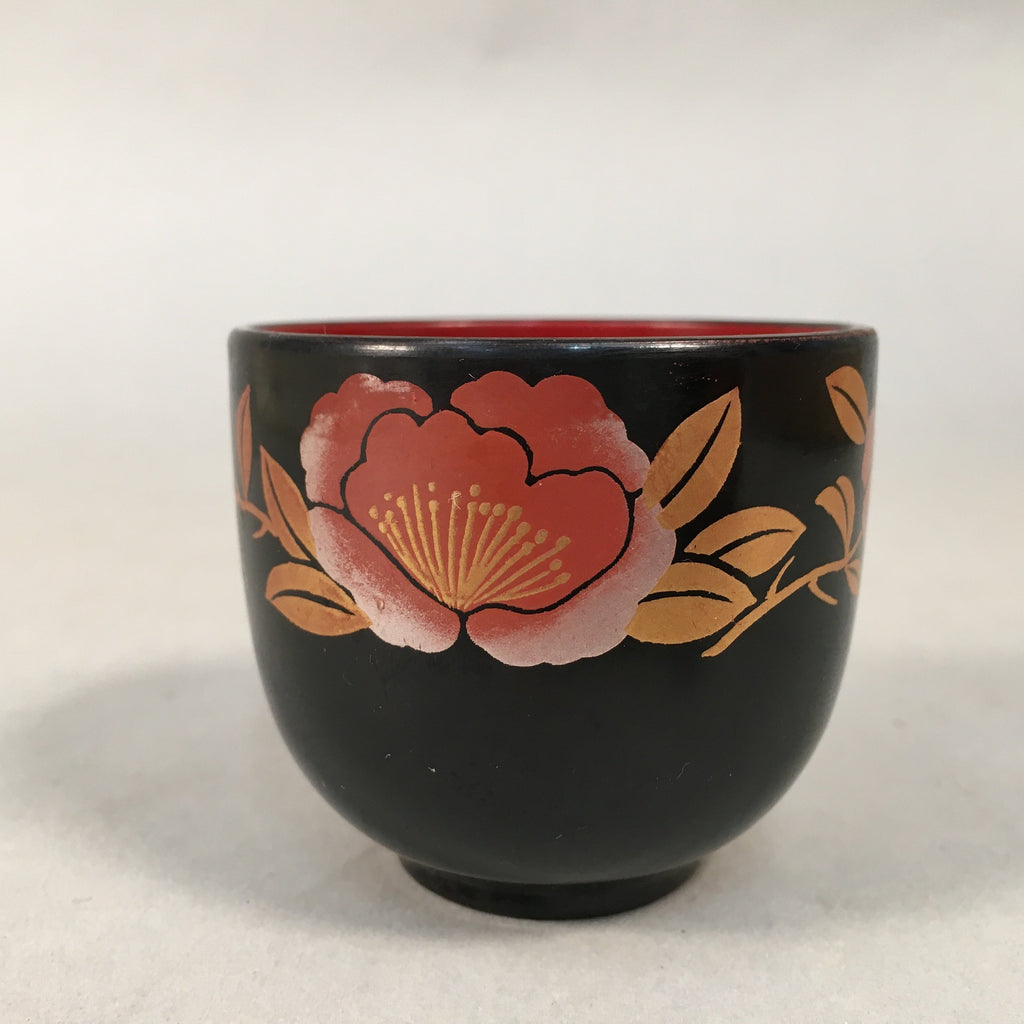 Japanese Lacquerware Sake Cup Guinomi Sakazuki Vtg Replica Black Peony GU840
