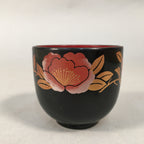 Japanese Lacquerware Sake Cup Guinomi Sakazuki Vtg Replica Black Peony GU840