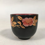 Japanese Lacquerware Sake Cup Guinomi Sakazuki Vtg Replica Black Peony GU840