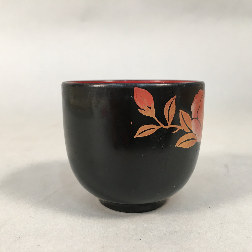 Japanese Lacquerware Sake Cup Guinomi Sakazuki Vtg Replica Black Peony GU840