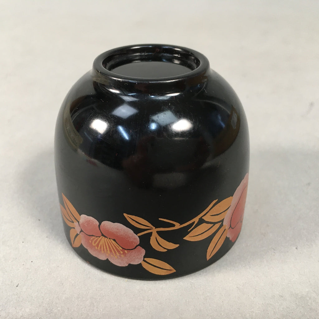 Japanese Lacquerware Sake Cup Guinomi Sakazuki Vtg Replica Black Peony GU840