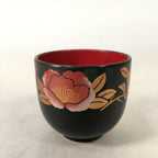 Japanese Lacquerware Sake Cup Guinomi Sakazuki Vtg Replica Black Peony GU840