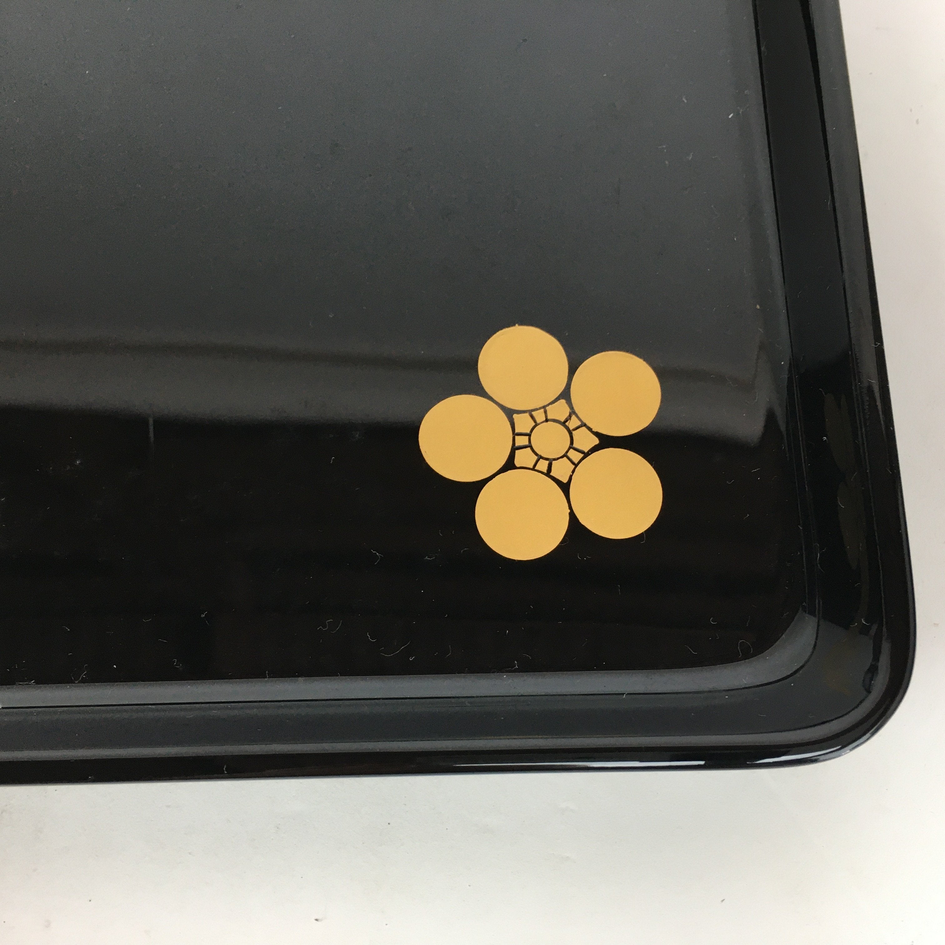 Japanese Lacquerware Tray Rectangle Vtg Echizen-Nuri Gold Flower Black Obon UR58