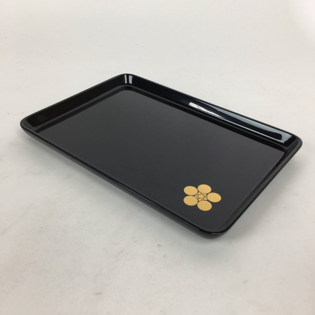 Japanese Lacquerware Tray Rectangle Vtg Echizen-Nuri Gold Flower Black Obon UR58