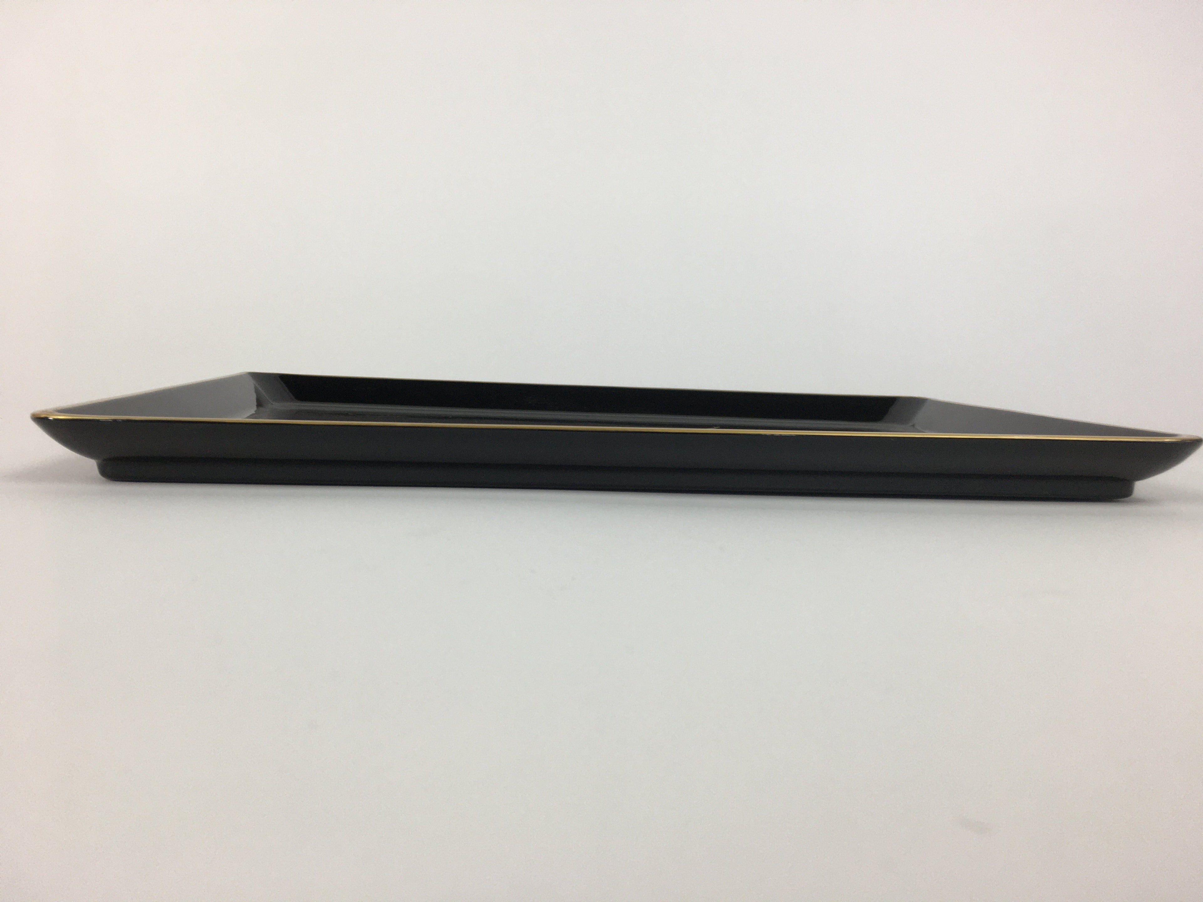 Japanese Lacquerware Tray Rectangle Vtg Large Obon Black Gold Iris UR483