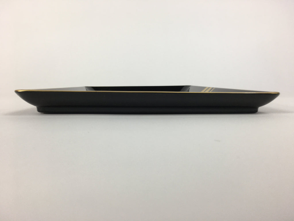 Japanese Lacquerware Tray Rectangle Vtg Large Obon Black Gold Iris UR483
