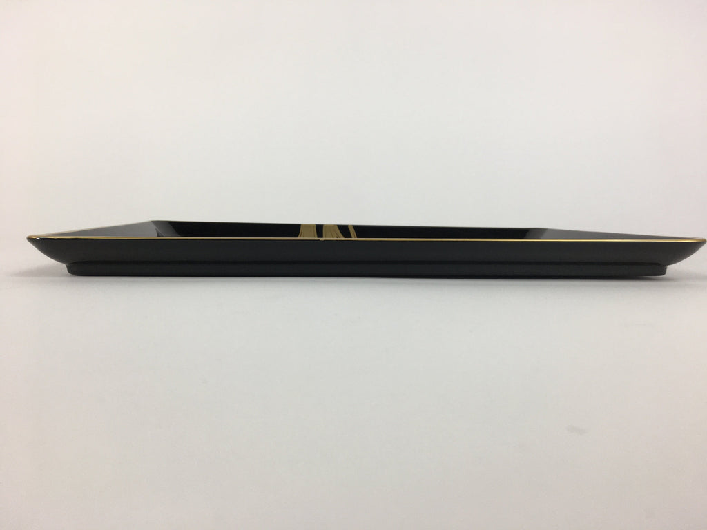 Japanese Lacquerware Tray Rectangle Vtg Large Obon Black Gold Iris UR483