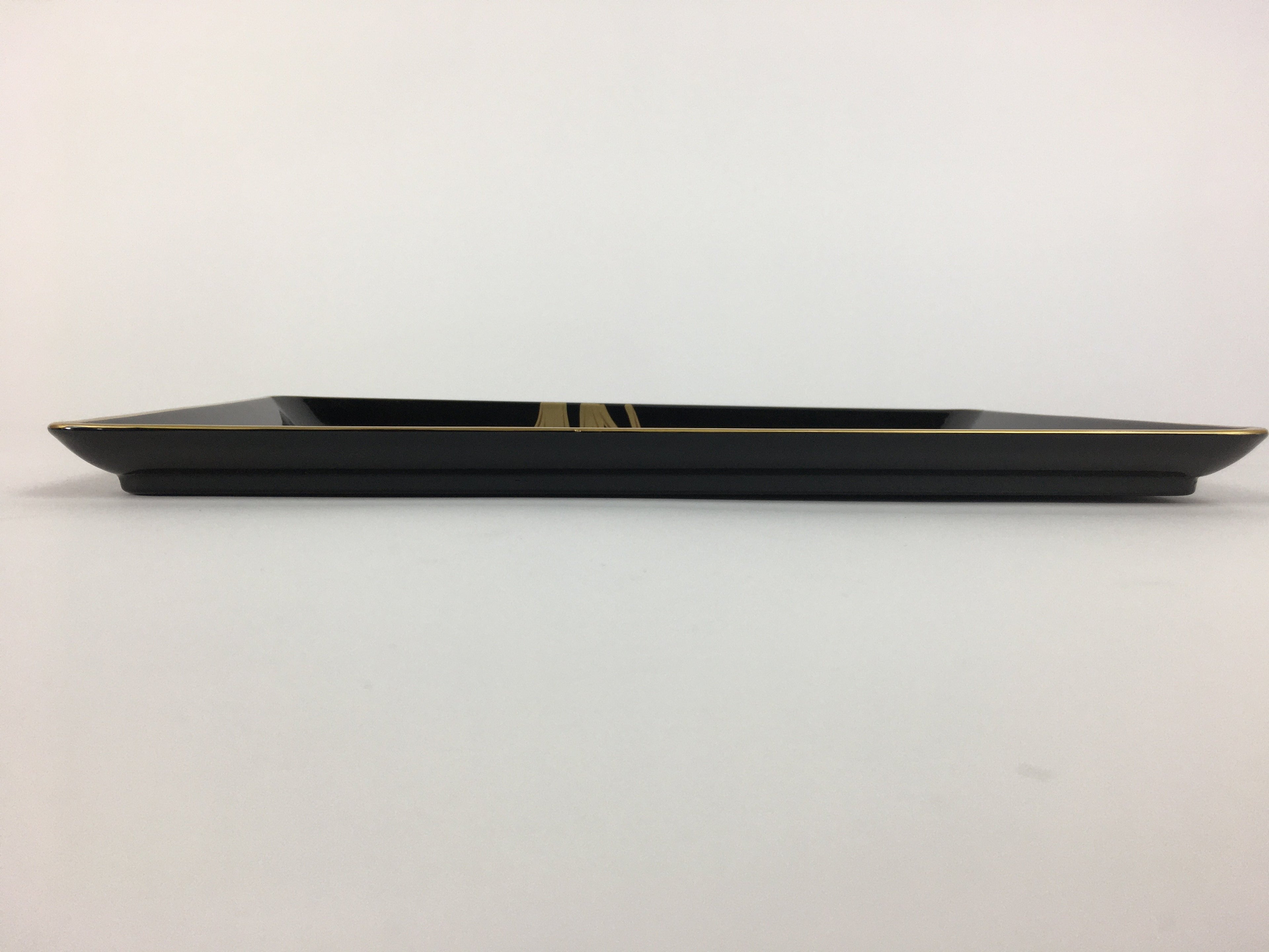Japanese Lacquerware Tray Rectangle Vtg Large Obon Black Gold Iris UR483