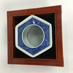 Japanese Lacquerware Vtg Wooden Tray Porcelain Ashtray Hexagon Blue UR488