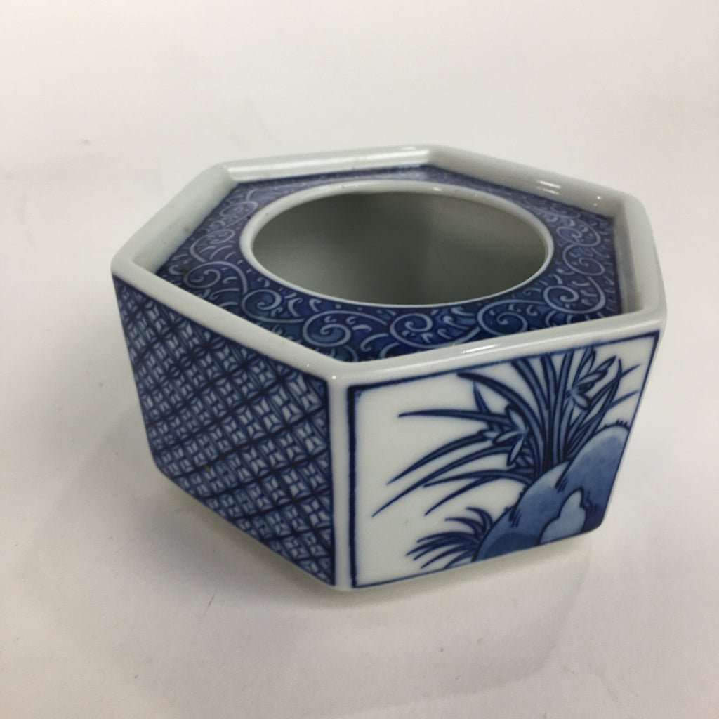 Japanese Lacquerware Vtg Wooden Tray Porcelain Ashtray Hexagon Blue UR488