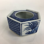 Japanese Lacquerware Vtg Wooden Tray Porcelain Ashtray Hexagon Blue UR488