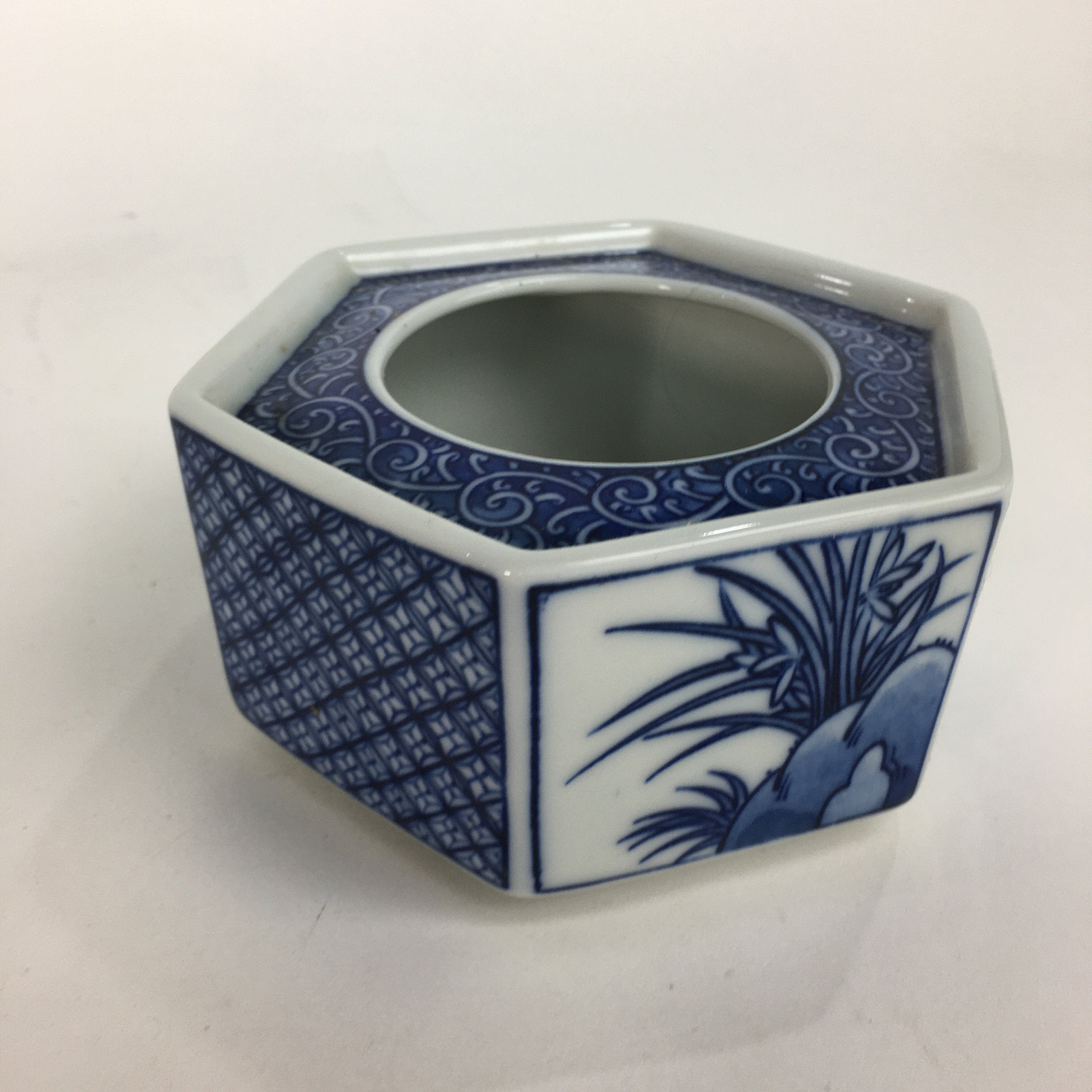Japanese Lacquerware Vtg Wooden Tray Porcelain Ashtray Hexagon Blue UR488