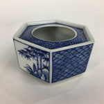 Japanese Lacquerware Vtg Wooden Tray Porcelain Ashtray Hexagon Blue UR488