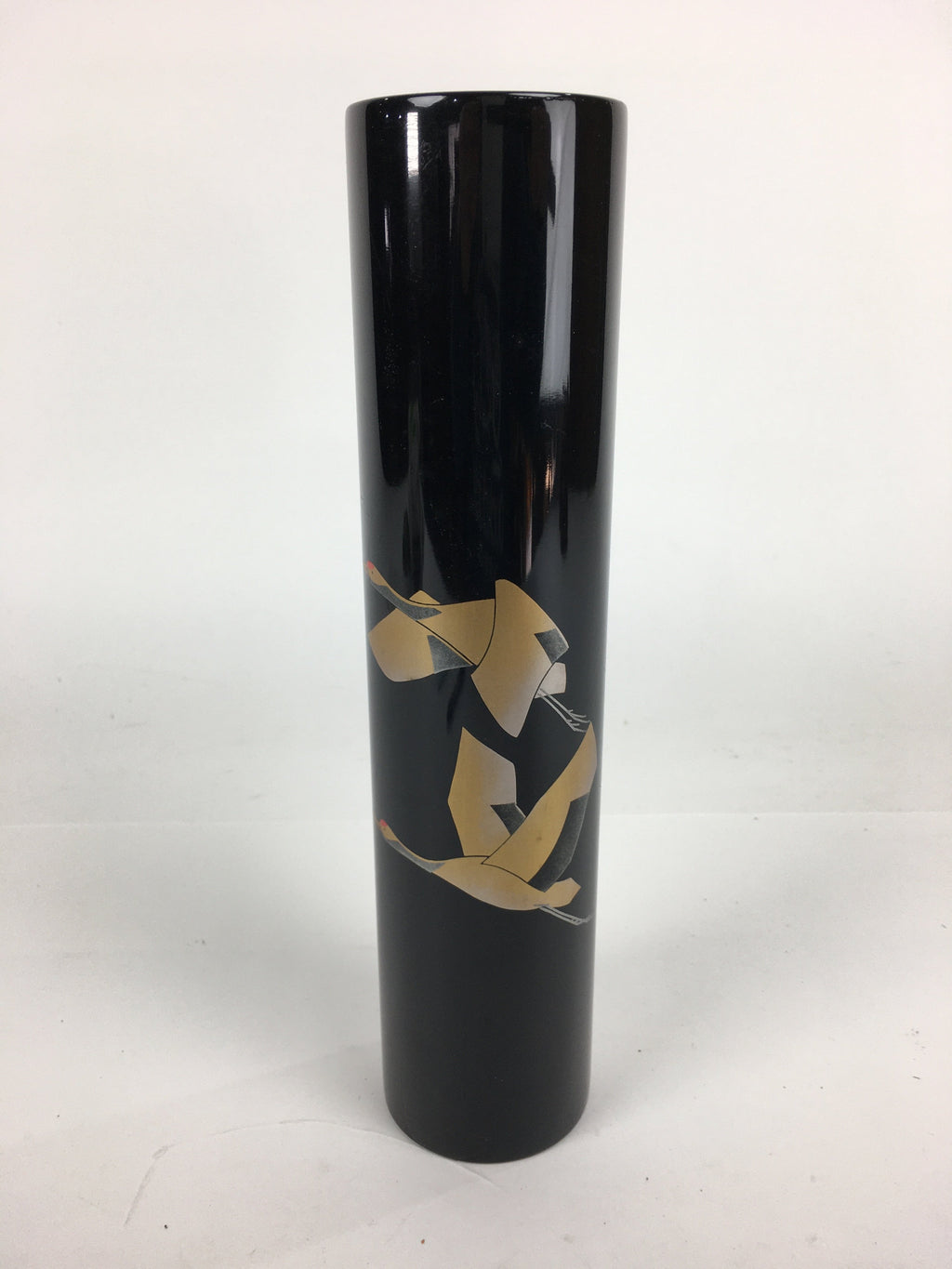 Japanese Lacquerware Wajima-Nuri Flower Vase Vtg Ikebana Kabin Black FV941