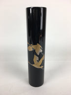 Japanese Lacquerware Wajima-Nuri Flower Vase Vtg Ikebana Kabin Black FV941