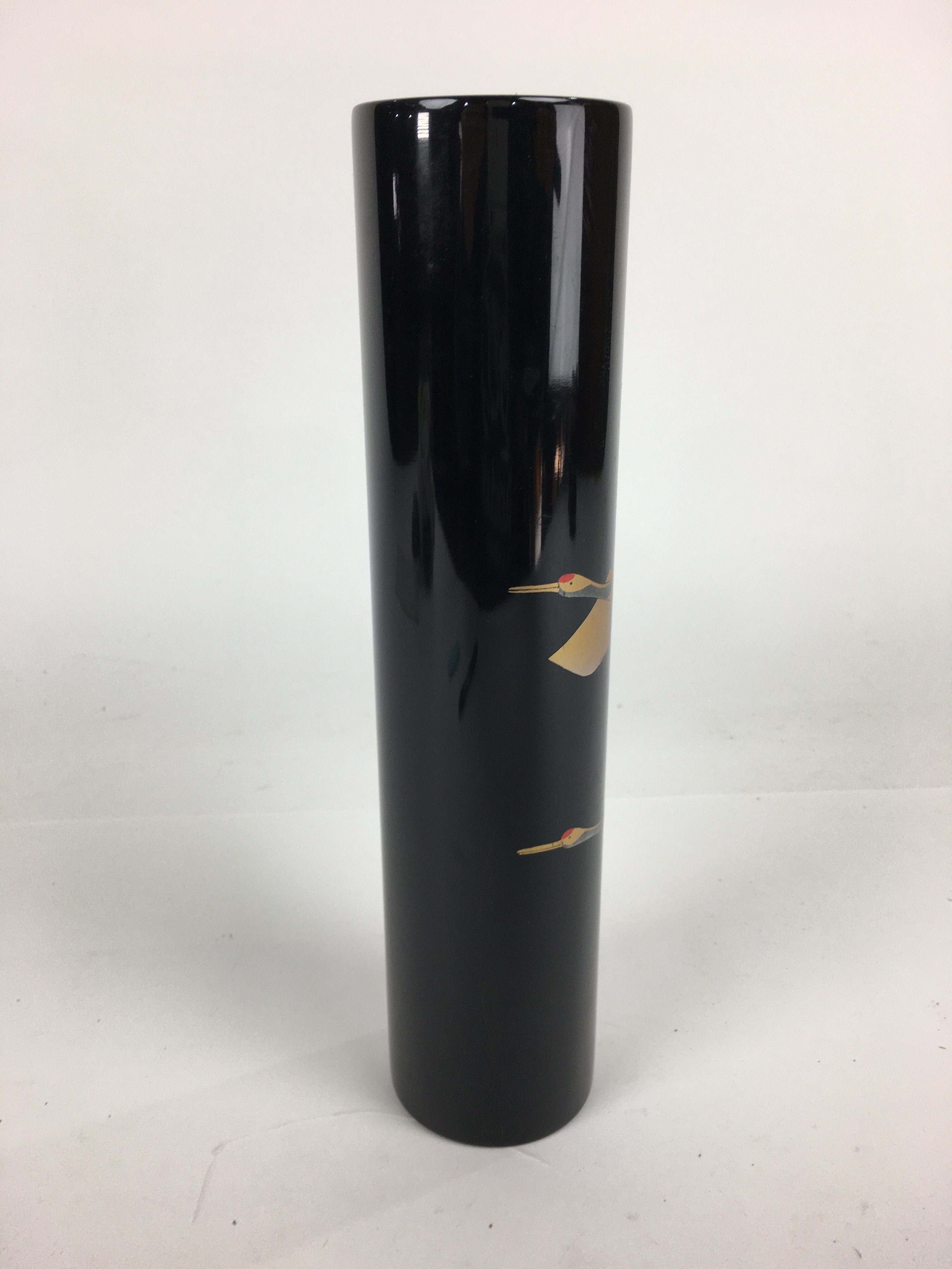 Japanese Lacquerware Wajima-Nuri Flower Vase Vtg Ikebana Kabin Black FV941