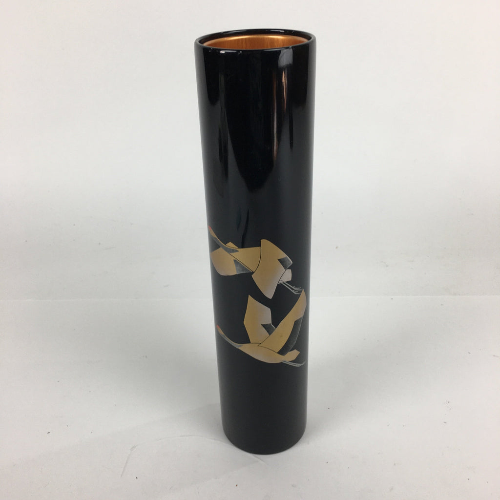 Japanese Lacquerware Wajima-Nuri Flower Vase Vtg Ikebana Kabin Black FV941