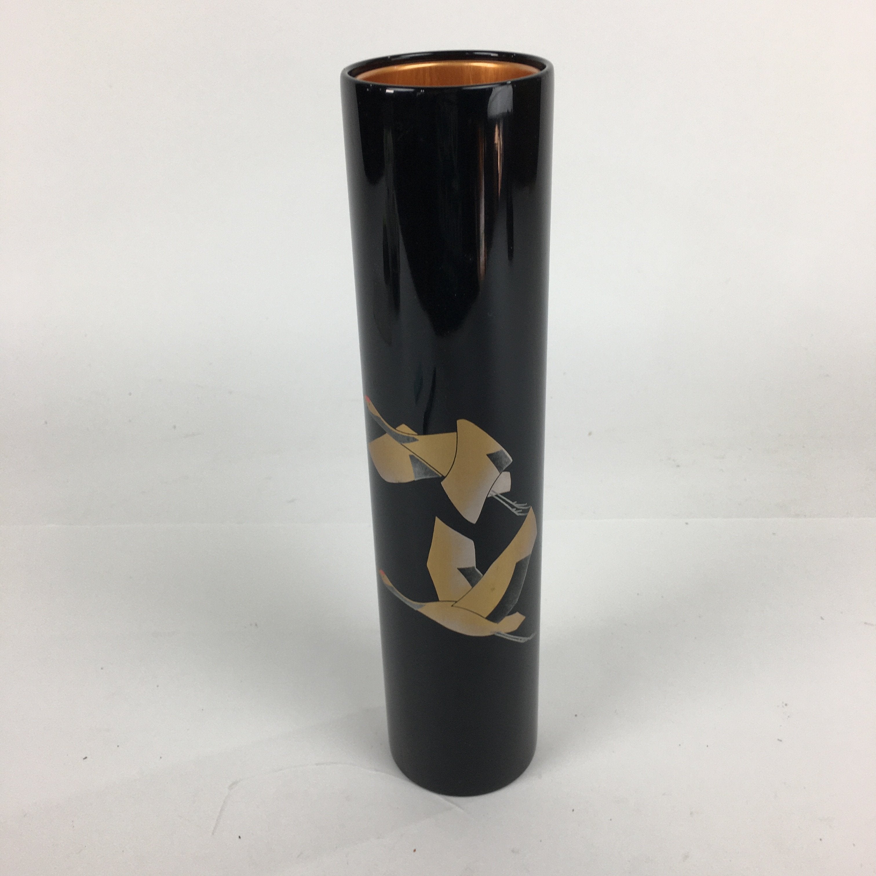Japanese Lacquerware Wajima-Nuri Flower Vase Vtg Ikebana Kabin Black FV941