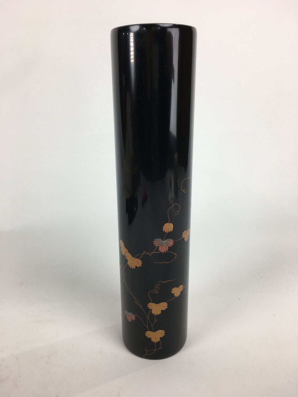 Japanese Lacquerware Wajima-Nuri Flower Vase Vtg Ikebana Kabin Black FV943