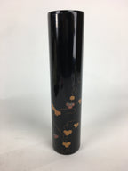 Japanese Lacquerware Wajima-Nuri Flower Vase Vtg Ikebana Kabin Black FV943