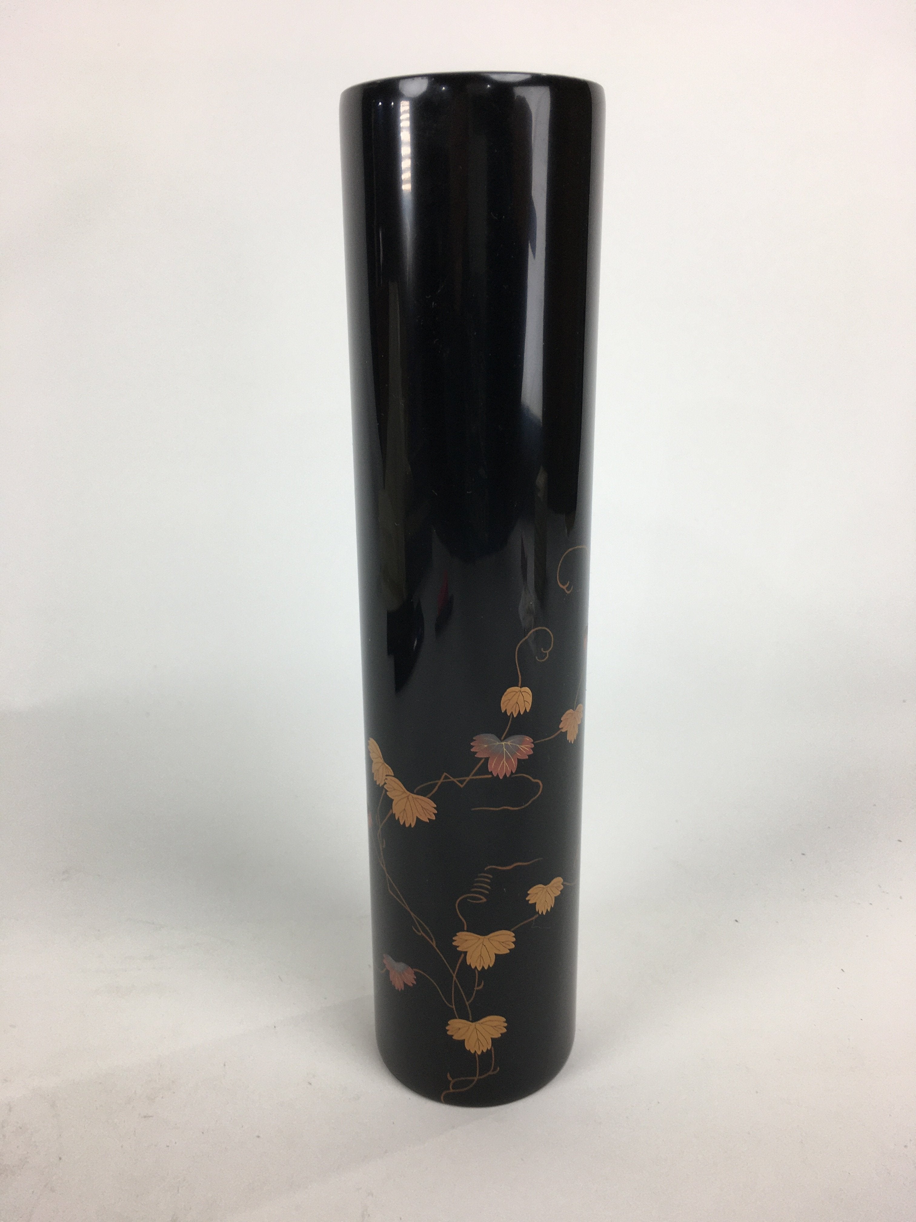 Japanese Lacquerware Wajima-Nuri Flower Vase Vtg Ikebana Kabin Black FV943
