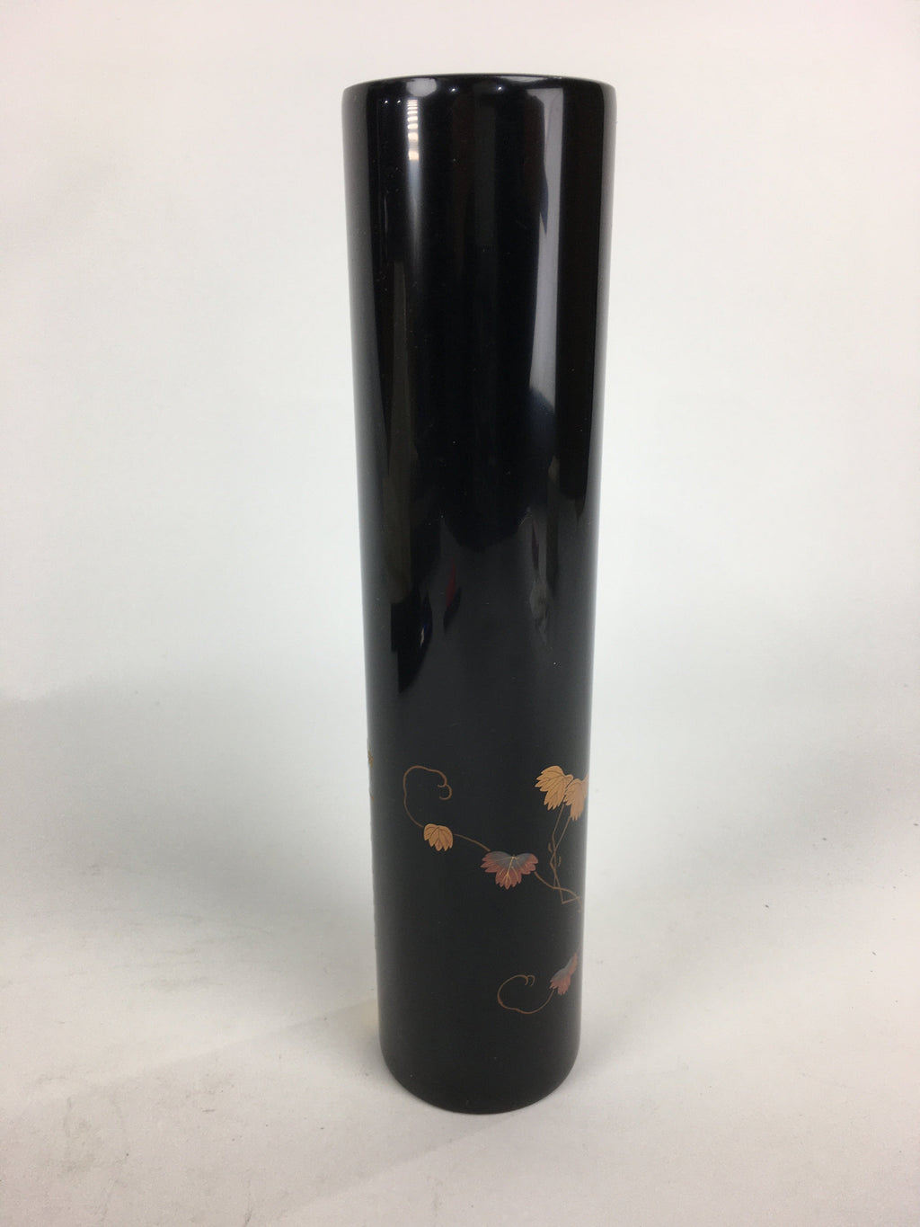 Japanese Lacquerware Wajima-Nuri Flower Vase Vtg Ikebana Kabin Black FV943