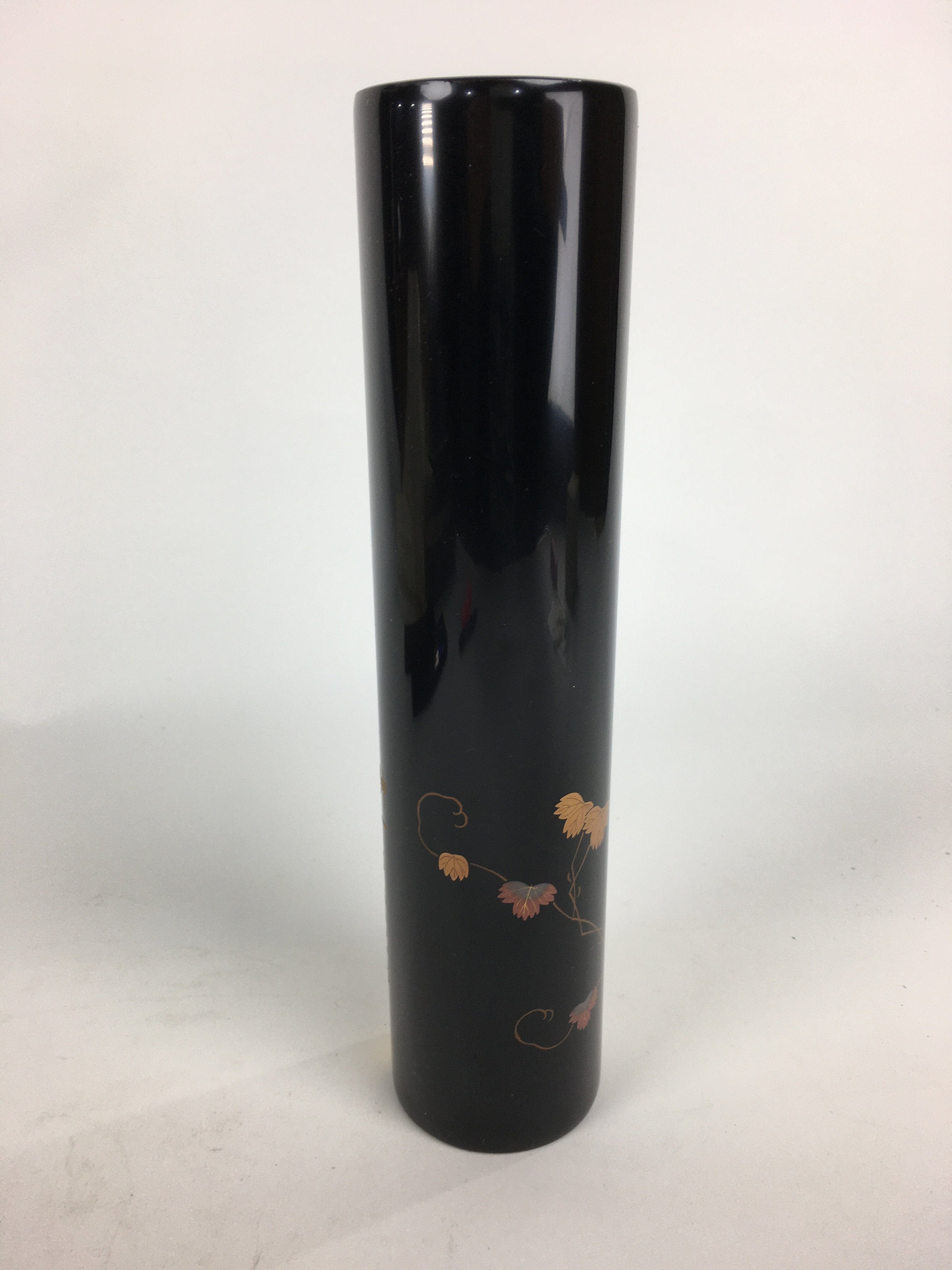 Japanese Lacquerware Wajima-Nuri Flower Vase Vtg Ikebana Kabin Black FV943