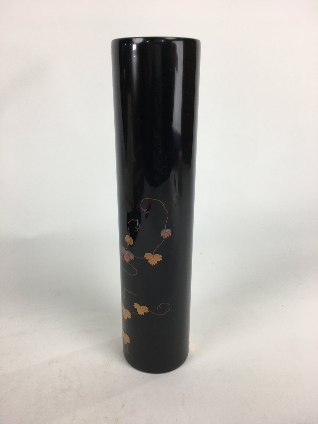 Japanese Lacquerware Wajima-Nuri Flower Vase Vtg Ikebana Kabin Black FV943