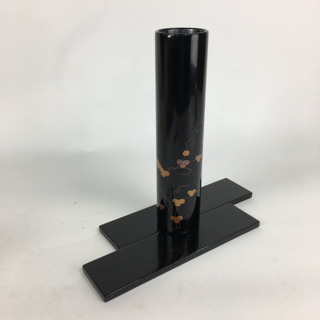 Japanese Lacquerware Wajima-Nuri Flower Vase Vtg Ikebana Kabin Black FV943