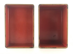 Japanese Lacquerware Wooden Bento Box 2 Tier Vtg Black Jubako Pampas Grass JB82