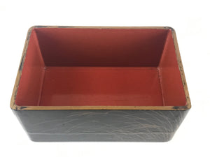 Japanese Lacquerware Wooden Bento Box 2 Tier Vtg Black Jubako Pampas Grass JB82