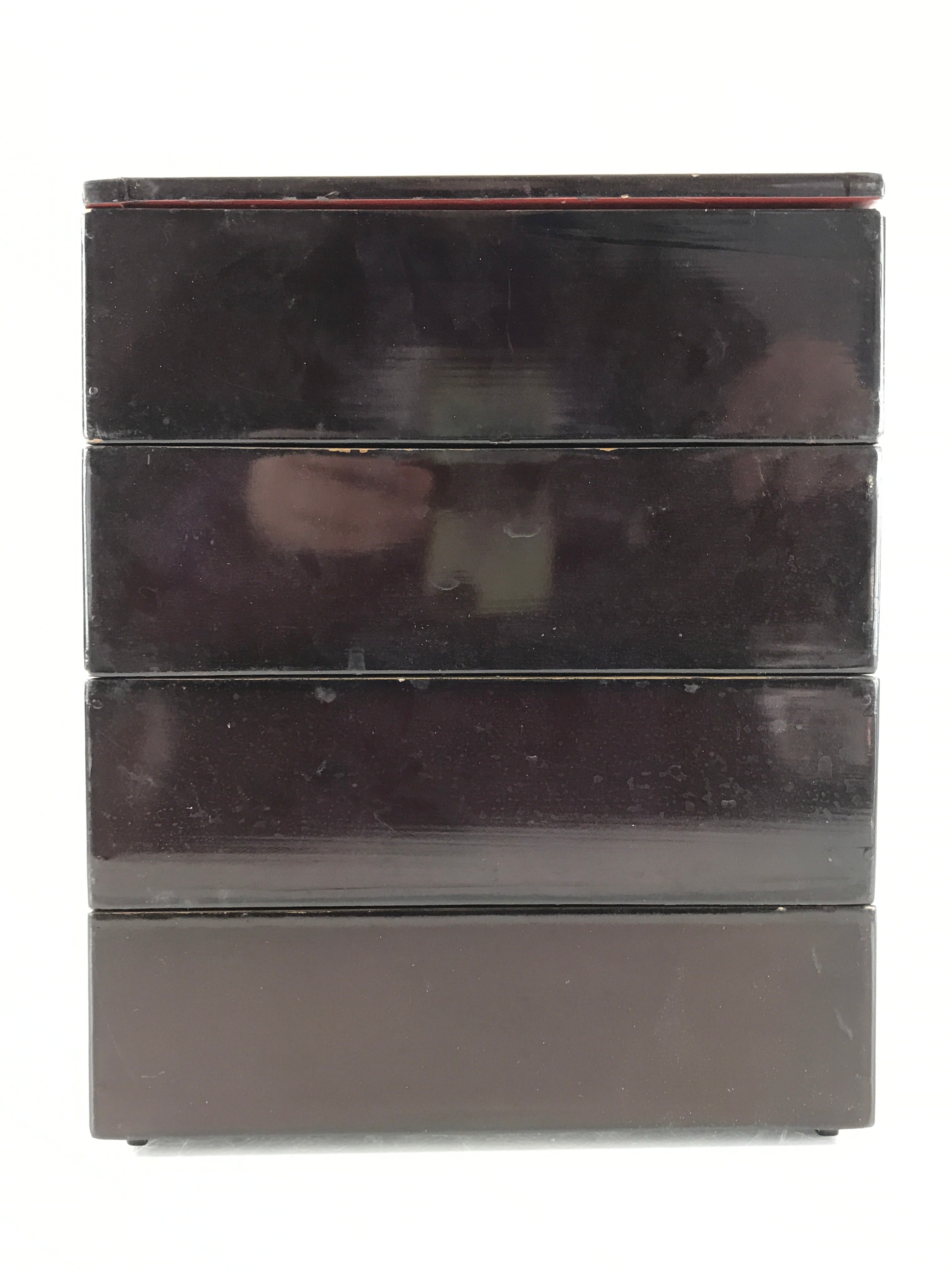 Japanese Lacquerware Wooden Bento Box 4 Tier Vtg Black Lidded Box Jubako JB81