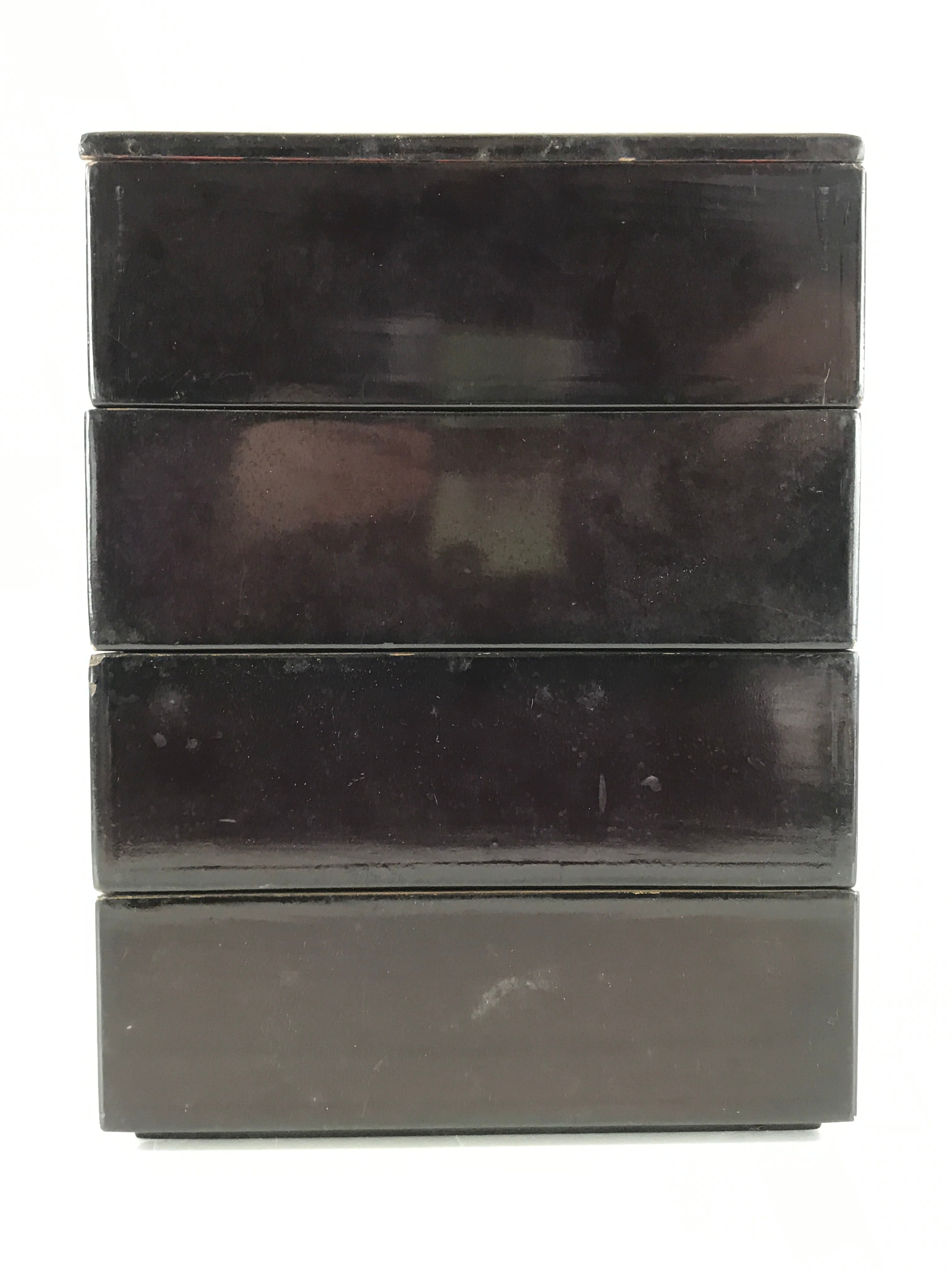Japanese Lacquerware Wooden Bento Box 4 Tier Vtg Black Lidded Box Jubako JB81