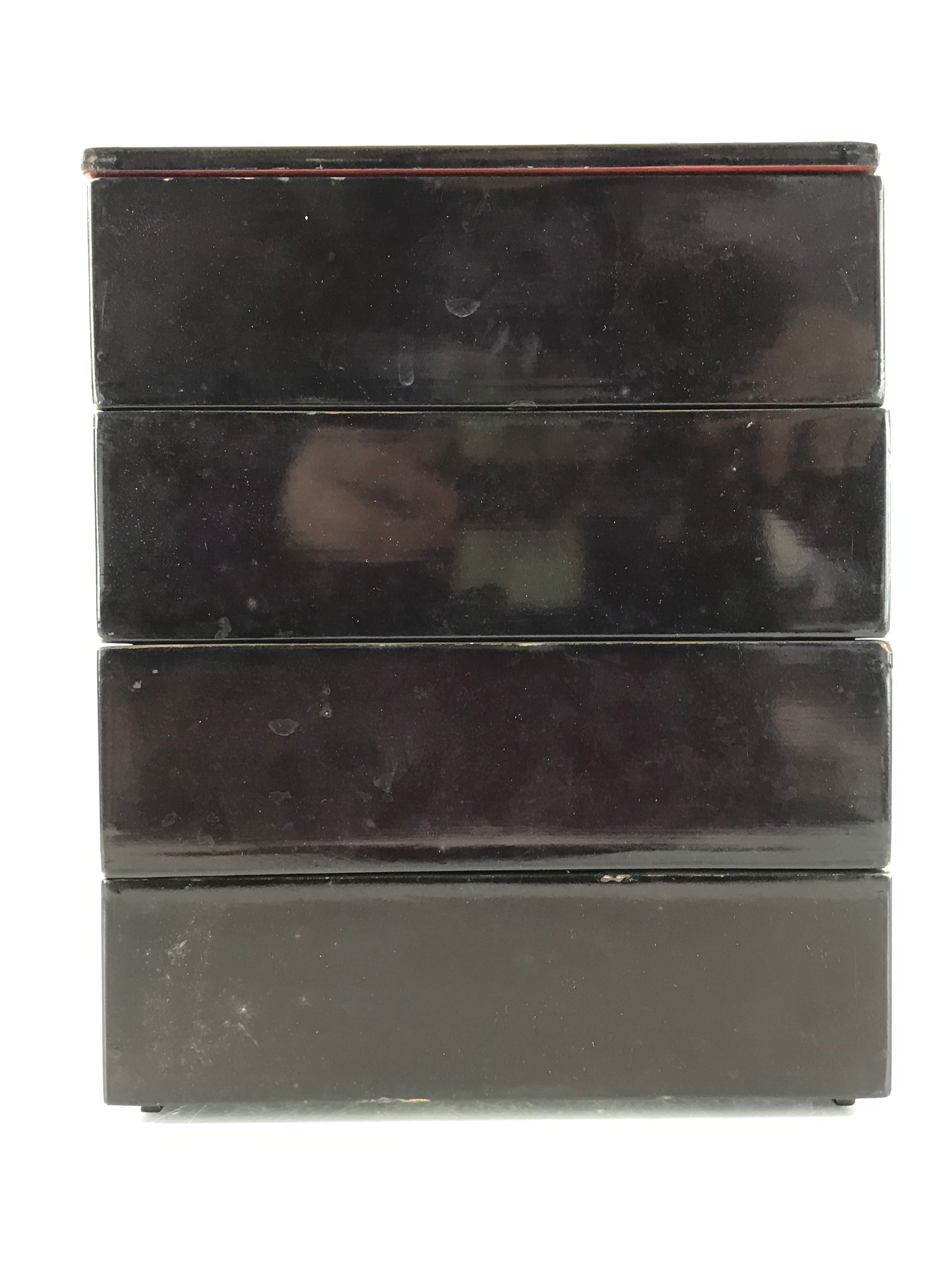 Japanese Lacquerware Wooden Bento Box 4 Tier Vtg Black Lidded Box Jubako JB81