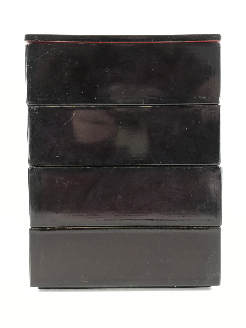 Japanese Lacquerware Wooden Bento Box 4 Tier Vtg Black Lidded Box Jubako JB81