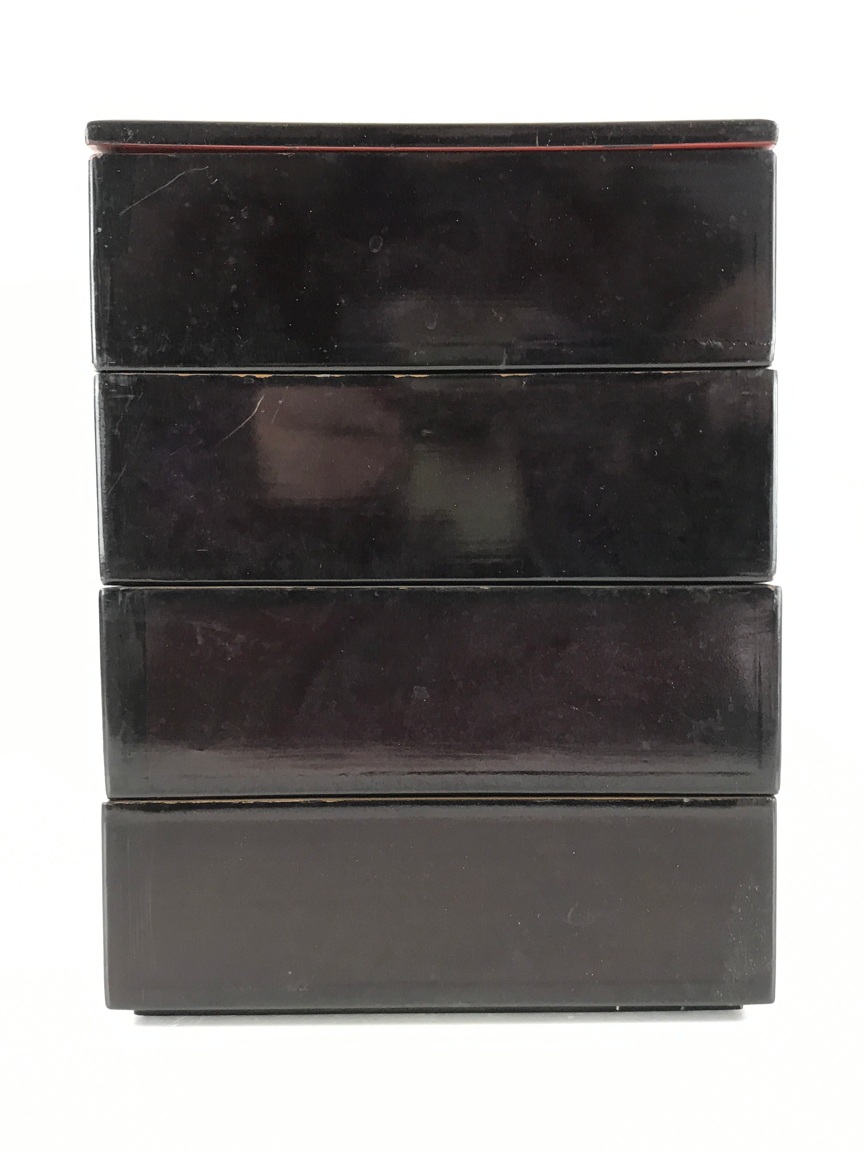 Japanese Lacquerware Wooden Bento Box 4 Tier Vtg Black Lidded Box Jubako JB81